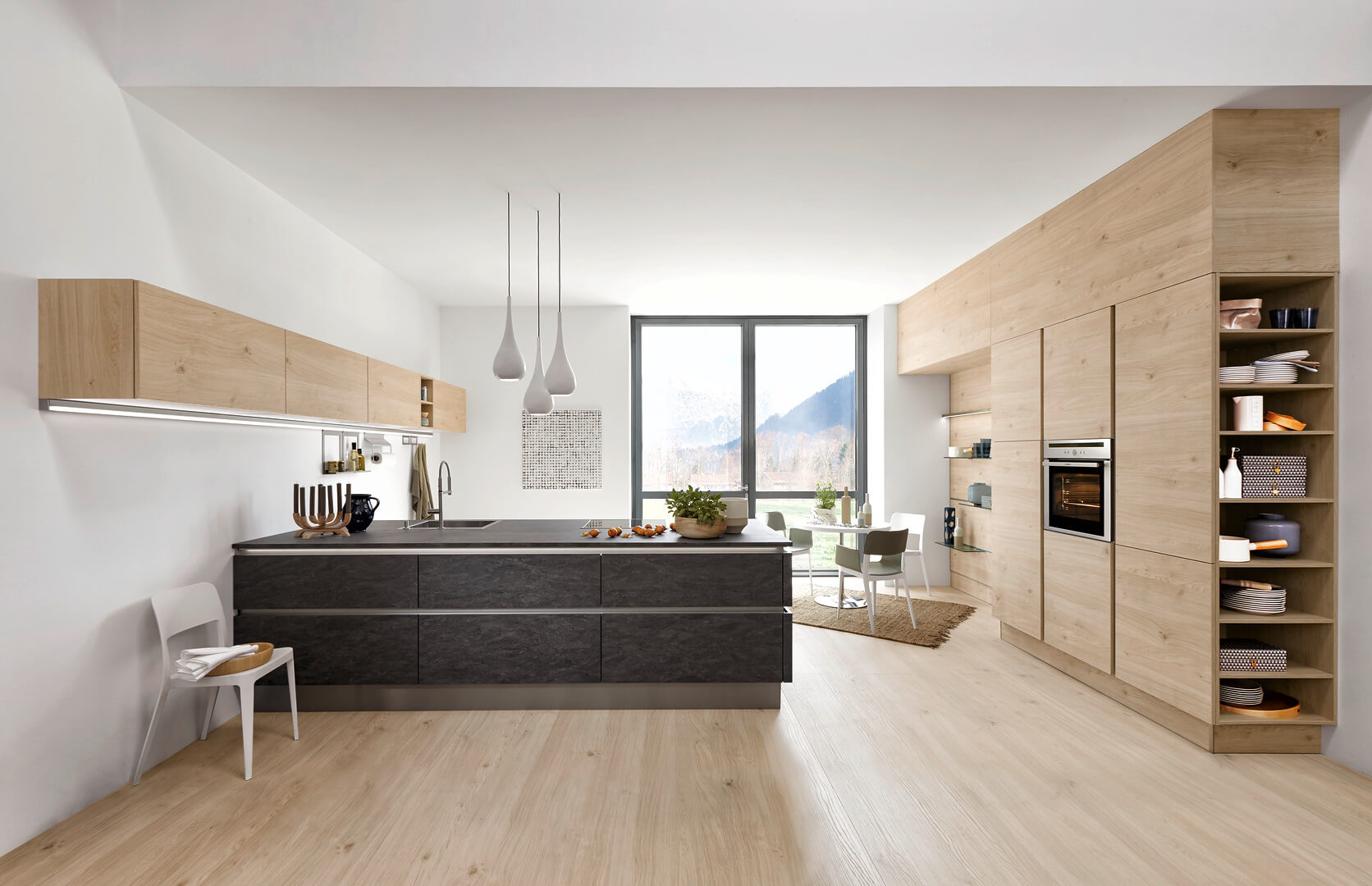 Nolte Inselküche Moderner Stil Asteiche Natur Basaltstone